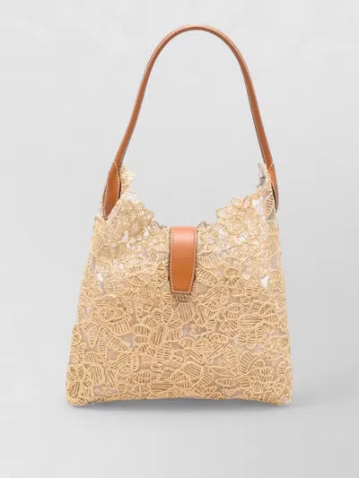ERMANNO SCERVINO MEDIUM HOBO BAG LACE OVERLAY LEATHER HANDLES