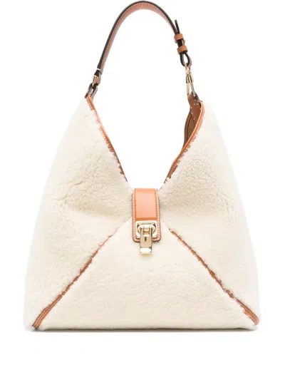 Ermanno Scervino Medium Shearling Shoulder Bag In Neutral