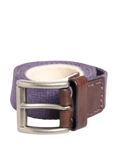 Pre-owned Ermanno Scervino Men Purple Canvas Silver Metal Buckle Men's Belt ()