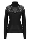 Ermanno Scervino Sheer Turtleneck Lace Sweater With Long Sleeves In Black