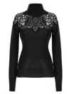 Ermanno Scervino Sheer Turtleneck Lace Sweater With Long Sleeves In Black