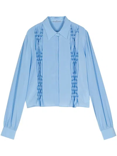 Ermanno Scervino Micro-pleat Cropped Shirt In Blue