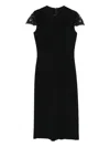 Ermanno Scervino Fitted Midi Dress With Lace Cap Sleeves In Black