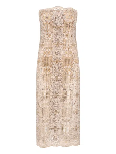 Ermanno Scervino Midi Dress Crystals In Neutral