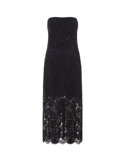 Ermanno Scervino Midi Dress In Black Lace With Crystals