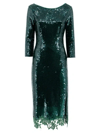 Ermanno Scervino Midi-dress With Sequins Sewn All Over In Green