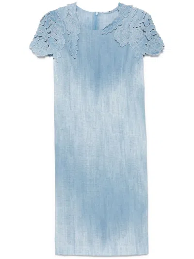 ERMANNO SCERVINO DENIM-PRINT MIDI DRESS
