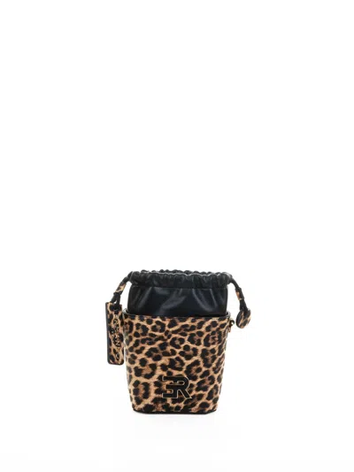 Ermanno Scervino Mini Bucket Bag In Hammered Eco-leather With Leopard Print