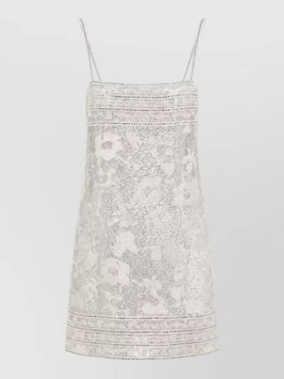 Ermanno Scervino Sequin-embellished Floral-embroidered Mini Dress In White
