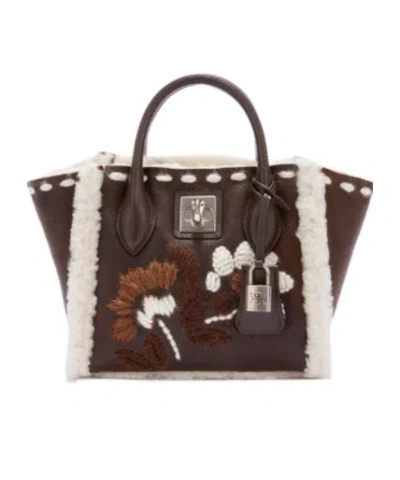 Ermanno Scervino Mini Maggie In Shearling With Floral Embroidery In Multi