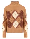 Ermanno Scervino Mock-neck Diamond-pattern Sweater In Brown
