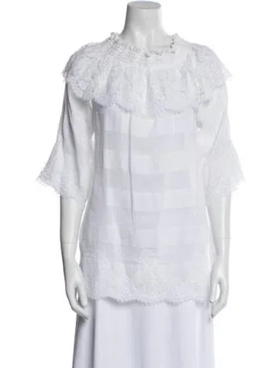 Pre-owned Ermanno Scervino Mock Neck Short Sleeve Blouse In White