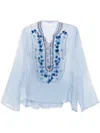 Ermanno Scervino Motif-embroidered Chiffon Blouse In Blue