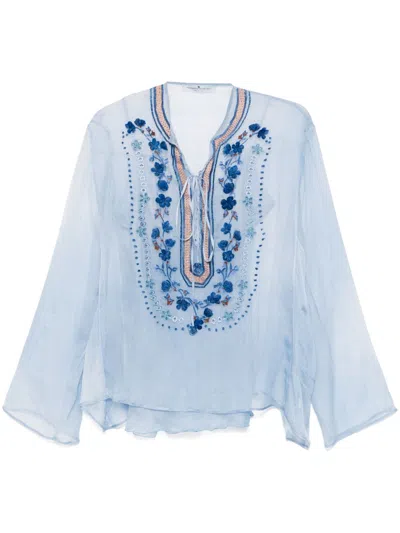 Ermanno Scervino Motif-embroidered Chiffon Blouse In Blue