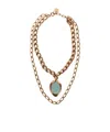 Ermanno Scervino Necklace With Double Chain And Semi-precious Light Blue Hard Stone In Yellow