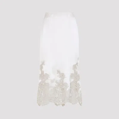 Ermanno Scervino Nude Silk Midi Skirt In White