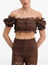 Ermanno Scervino Off-shoulder Embroidered-eyelet Top In Brown