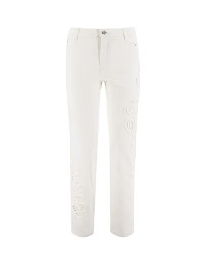 Ermanno Scervino Off White Jeans With Tone-on-tone Lace Detailing