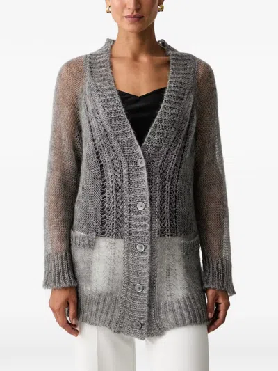 Ermanno Scervino Open-knit Button-down Cardigan In Gray