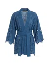 Ermanno Scervino Openwork Belted Kimono In Blue