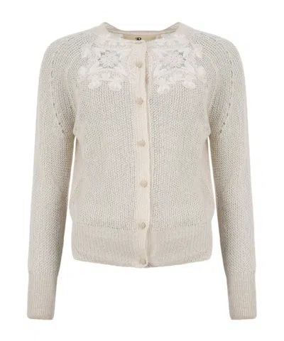 Ermanno Scervino Openwork Embroidered Cashmere Knit Cardigan In Neutral