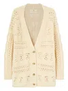 Ermanno Scervino Cashmere Cardigan With Leaf Stitch Knit In Multi