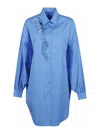 Ermanno Scervino Oversize Poplin Shirt Floral Embroidery In Blue