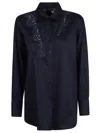 Ermanno Scervino Long Sleeve Collared Lace Detail Top In Blue