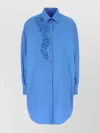 Ermanno Scervino Oversize Poplin Shirt Floral Embroidery In Blue