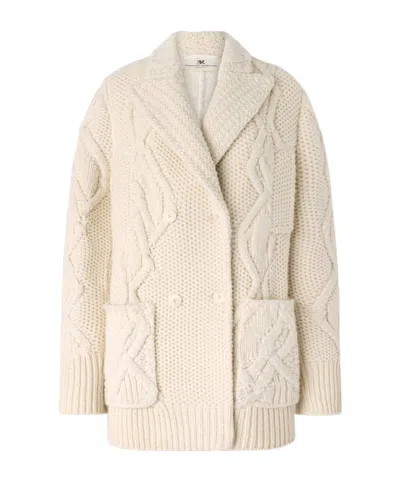 Ermanno Scervino Oversized Cardigan Coat In Pure Virgin Wool And Lace In Neutral