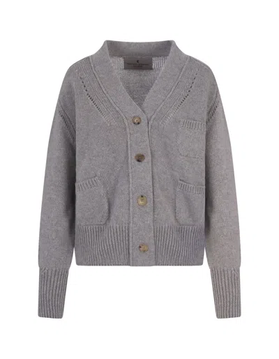 Ermanno Scervino Oversized Cardigan In Grey Cashmere In Grigio