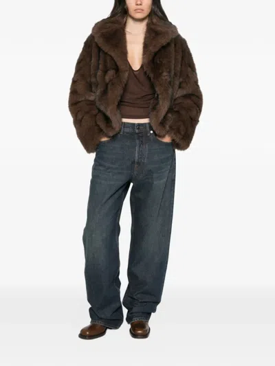 Ermanno Scervino Oversized-collar Faux-fur Jacket In Brown