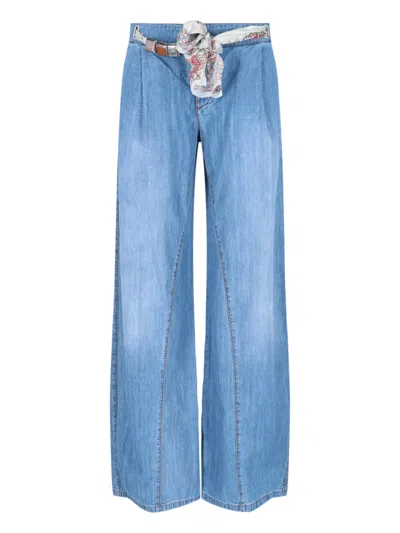 Ermanno Scervino Palazzo Jeans With Stones And Belt In Blue