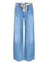 Ermanno Scervino Palazzo Jeans With Contrasting Stitching And Sash In Light Blue