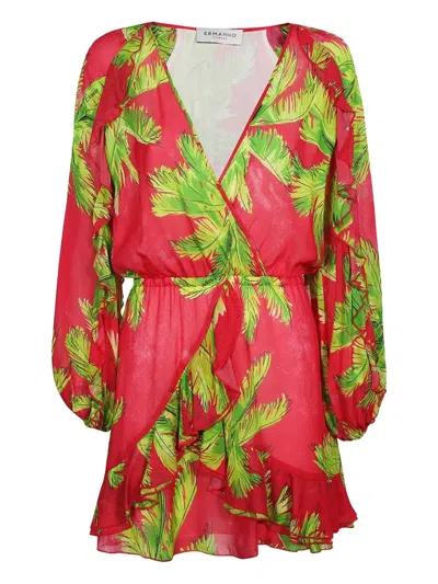 ERMANNO SCERVINO PALM-PRINT RUFFLED MINI DRESS