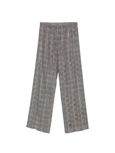 Ermanno Scervino Checkered Elastic Waist Grey Viscose Wide-leg Pants In Gray
