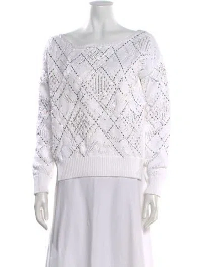 Pre-owned Ermanno Scervino Patterned Bateau Neckline Sweater In White