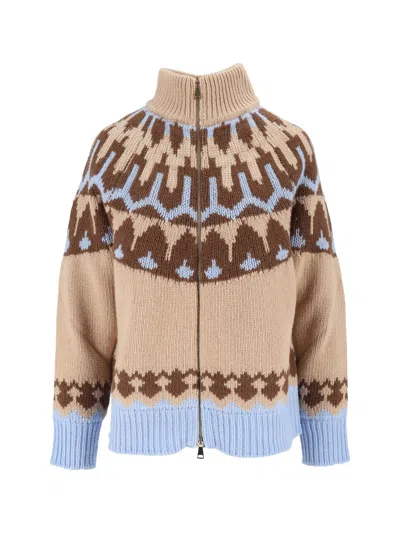 Ermanno Scervino Patterned High Ribbed Collar Knit Cardigan In Brown