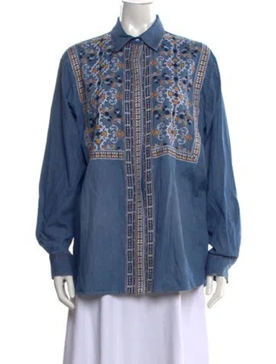 Pre-owned Ermanno Scervino Patterned Long Sleeve Top In Blue