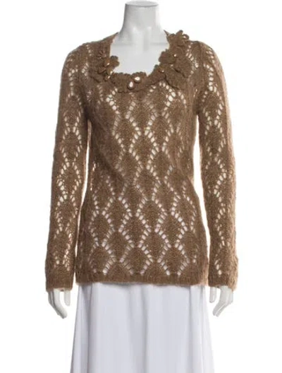 Pre-owned Ermanno Scervino Patterned Square Neckline Sweater In Brown