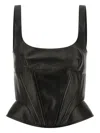 Ermanno Scervino Square Neckline Leather Top With Panel Detailing In Black