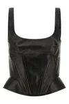 Ermanno Scervino Square Neckline Leather Top With Panel Detailing In Black