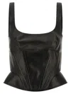 Ermanno Scervino Square Neckline Leather Top With Panel Detailing In Black