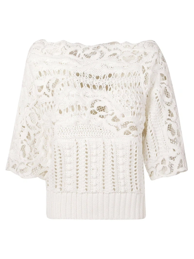 Ermanno Scervino Perforated Knit Top In Panna