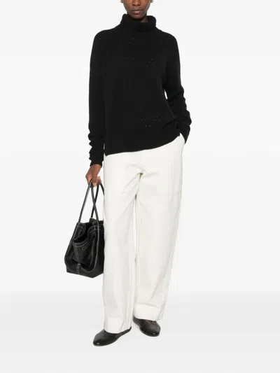 Ermanno Scervino Perforated-knit Roll-neck Sweater In Black