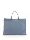 ERMANNO SCERVINO PETRA LIGHT BLUE SHOPPING BAG IN TEXTURED ECO-LEATHER