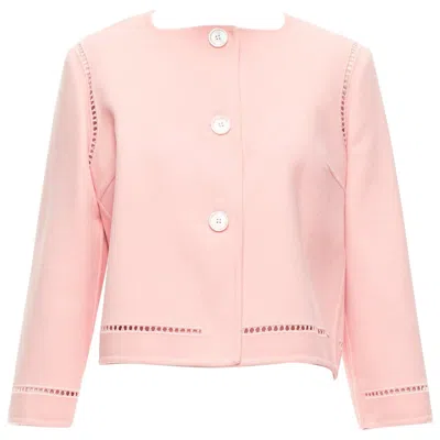 Pre-owned Ermanno Scervino Pink 100% Virgin Wool Eyelet Trim Shell Button Jacket It42 M