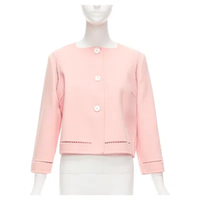 Pre-owned Ermanno Scervino Pink 100% Virgin Wool Eyelet Trim Shell Button Jacket It42 M
