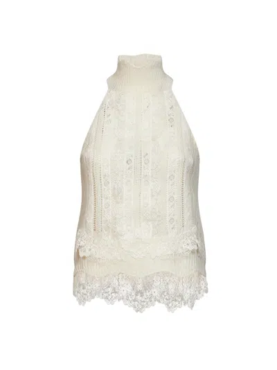 Ermanno Scervino Pink Cashmere Knit And Valencienne Lace Top In Neutral