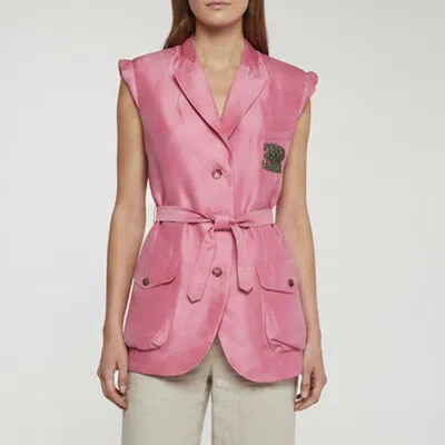 Pre-owned Ermanno Scervino Pink Logo Embroidered Silk Sleeveless Vest M